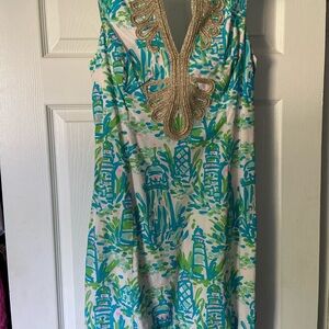 Lilly Pulitzer Vibrant Lighthouse Shift Dress with Gold detail